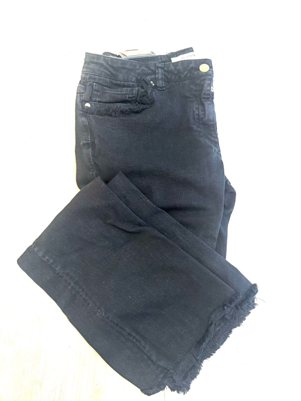 Etro Black Cropped Frayed-Hem Jeans
